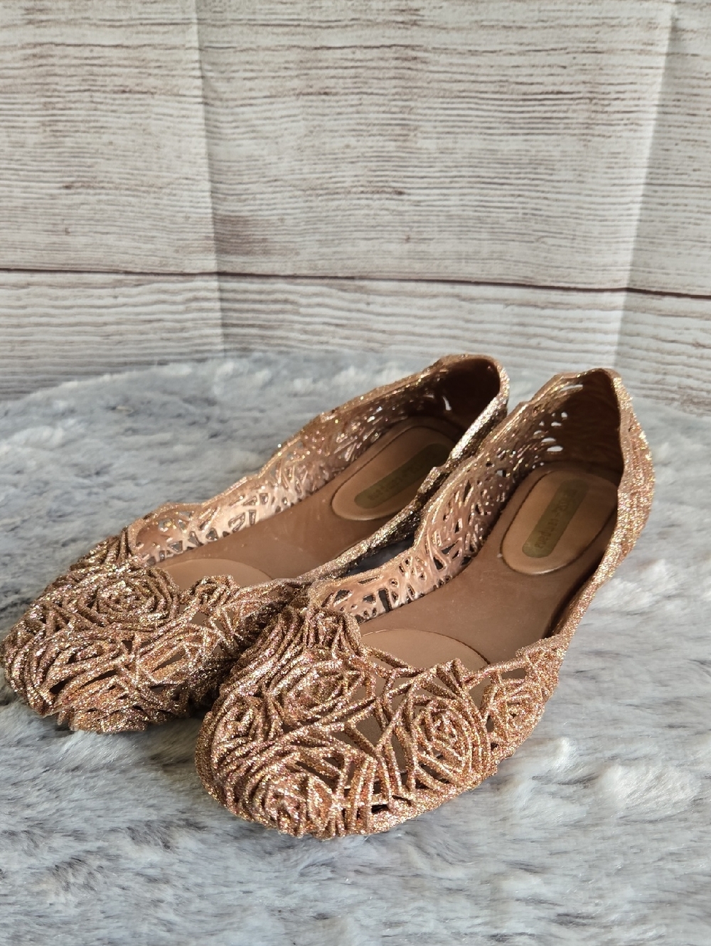Melissa Rose Gold Jelly Flats, Womens Size 9 - Picture 1 of 9